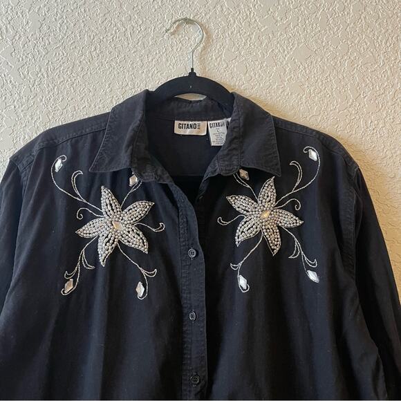 Gitano Vintage Black Embellished Beaded Top Size Large - Picture 3 of 8